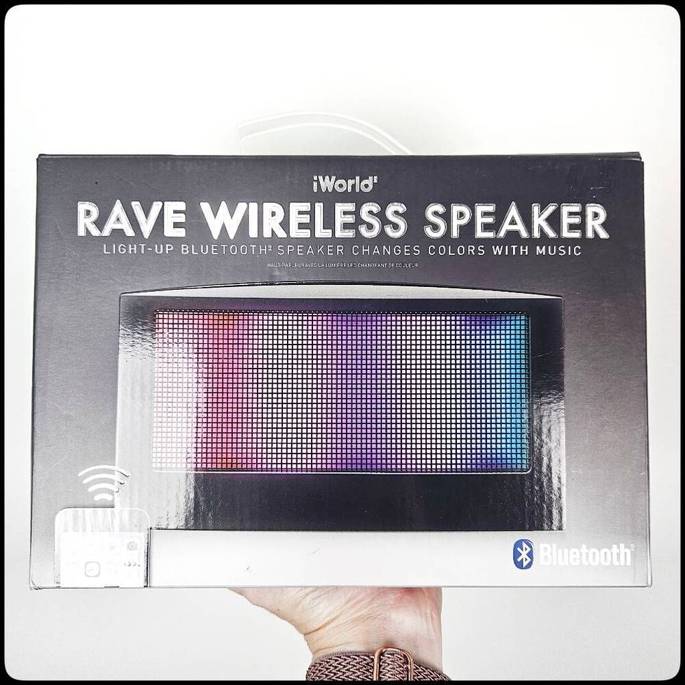NIB iWorld Rave Wireless Speaker Light Up Long Range Bluetooth Music Anywhere